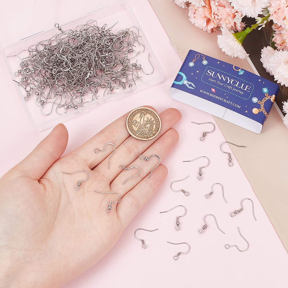 SUNNYCLUE 1 Box 240Pcs 4 Styles Stainless Steel Fish Hook Earrings French Earring Hooks Bulk Ear Wire Fishhook Silver Earwires Hook Earring Findings for jewellery Making Supplies DIY Dangle Earrings - Image 3