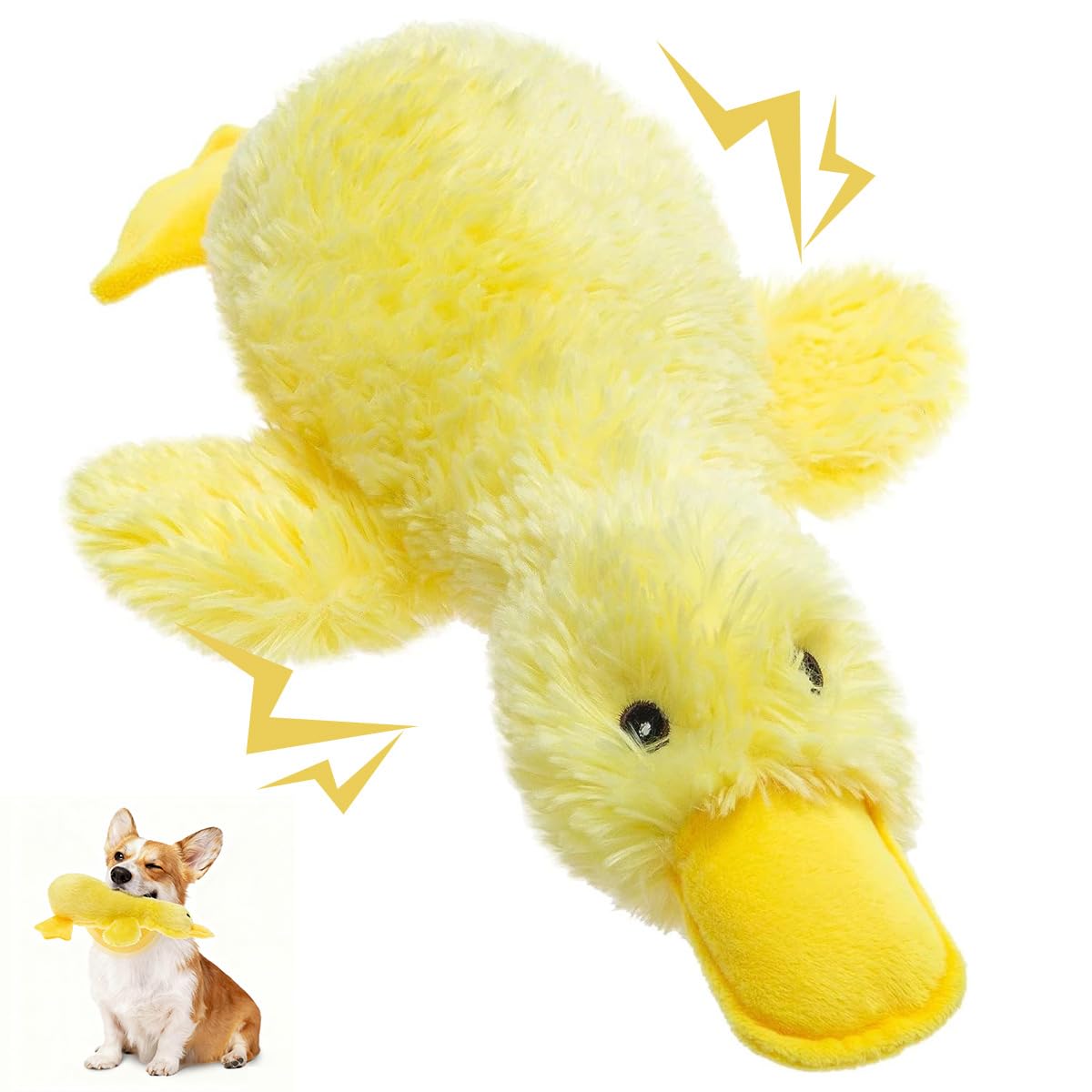 Doodlewitz Dog Toys, Plush Squeaky Duck Dog Toy - Interactive and Dental Cleaning Pet Chew Toy for All Breed Sizes Dog