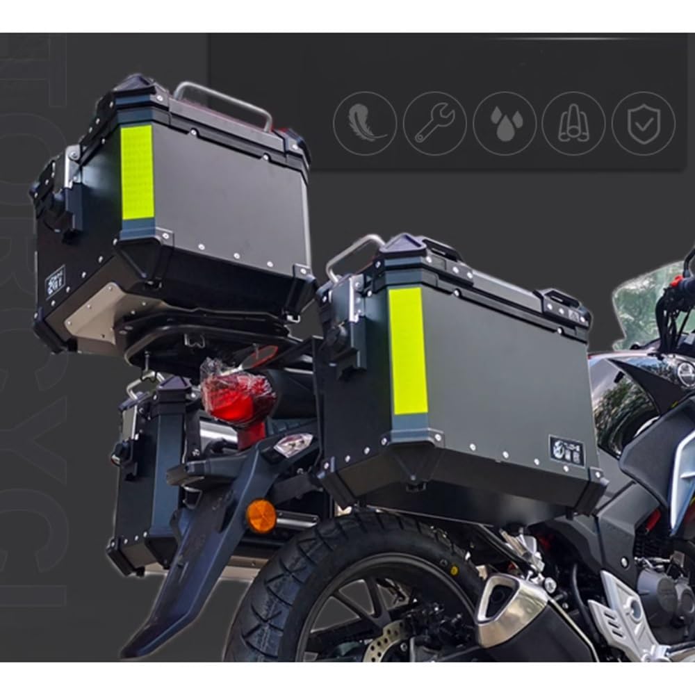 Coffre Valise Moto Universel 28-100L Top Case Aluminium Moto, Coffre Topcase avec Serrure de Sécurité, pour Casque Moto(Noir,80L)