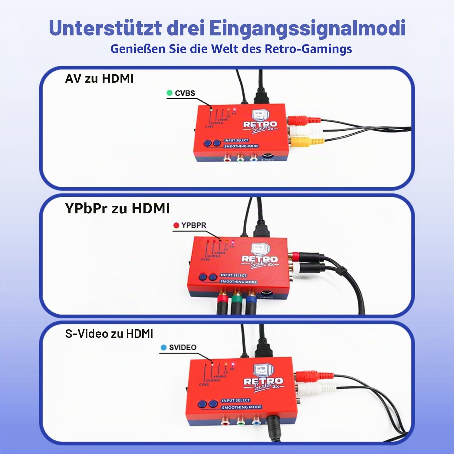 BITFUNX RetroScaler A/V zu HDMI Konverter für Retro-Spielekonsole, unterstützt 2 Line Duplikator und Filter/Schritt, Videospieladapter ohne Verzögerung, für