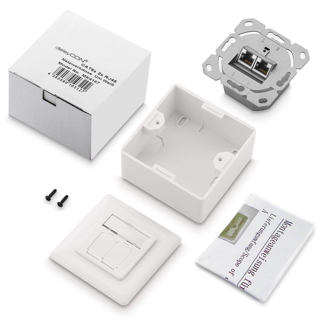 odedo CAT6a Netwerkdoos, 2 x RJ45-bus, afgeschermd, inbouwmontage, 10 Gbit Ethernet netwerk, PoE LAN, patchkabel, netwerkkabel, installatiekabel, wit odedo CAT6a Netwerkdoos, 2 x RJ45-bus, afgeschermd, inbouwmontage, 10 Gbit Ethernet netwerk, PoE LAN, patchkabel, netwerkkabel, installatiekabel, wit