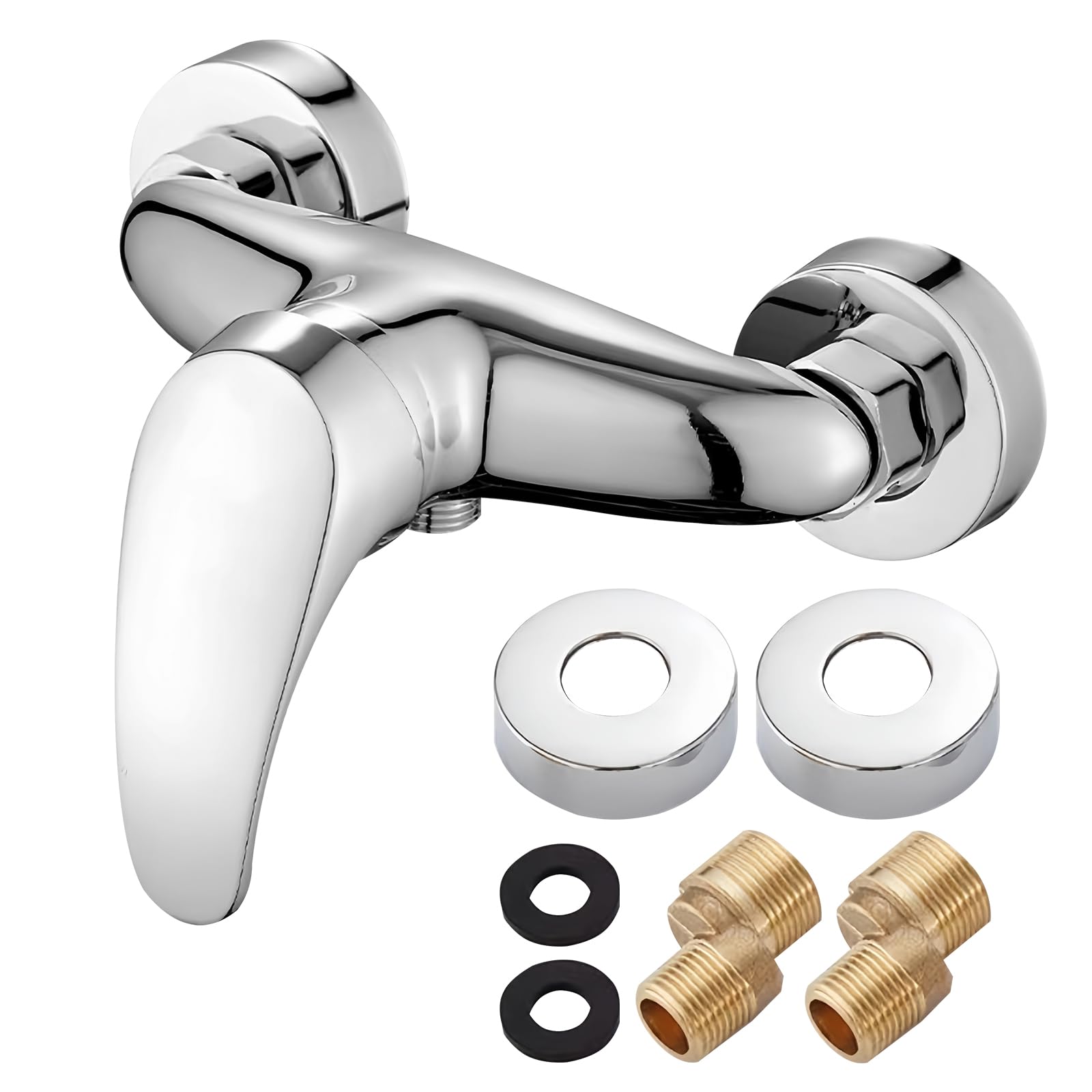Robinet de douche : robinet de douche argenté salle de bain, mitigeur douche, montage mural, mitigeur de douche monocommande chromé avec buse G ½ pour montage mural
