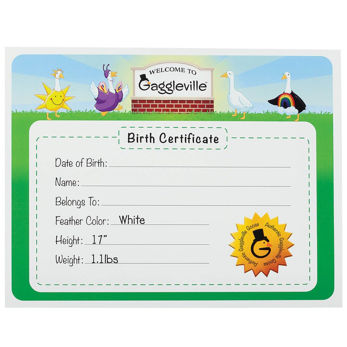 Fox Valley Traders Gaggleville™ Baby Goose Birth Certificate