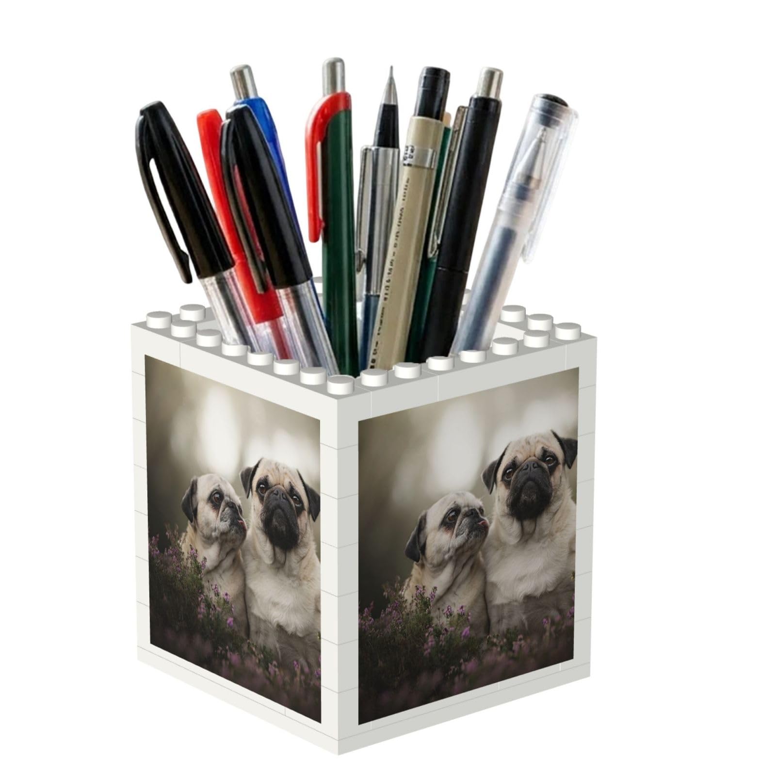 Poadnly Pug Dogs Family Bokeh Mother And Cub Dogs Pets, Pen Pot Pencil Holder for Office Home School, Compact Desk Organiser for Office Stationery