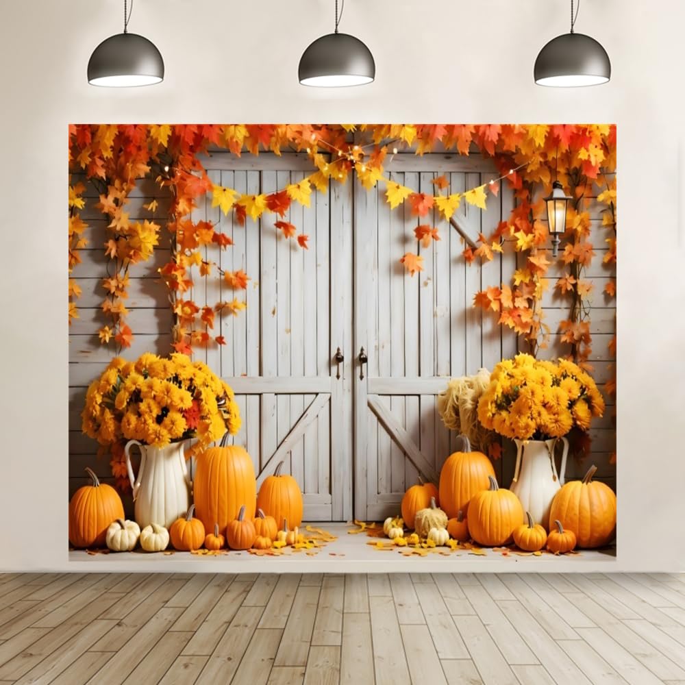 CYLYH Fotohintergrund Herbst-Theme – 3x2,4 M, Vinyl, Mit Kürbis, Scheune, Ahorn Für Fotos & Dekoration