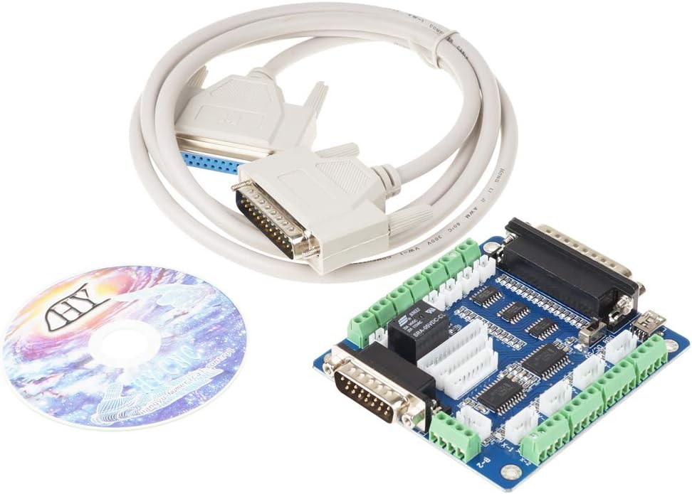 CNC 5 Axis Breakout Board Mach3 Interface Board 5V DC for Stepper Motor Driver, DIY CNC Router Machine (5V DC by USB Power Supply)
