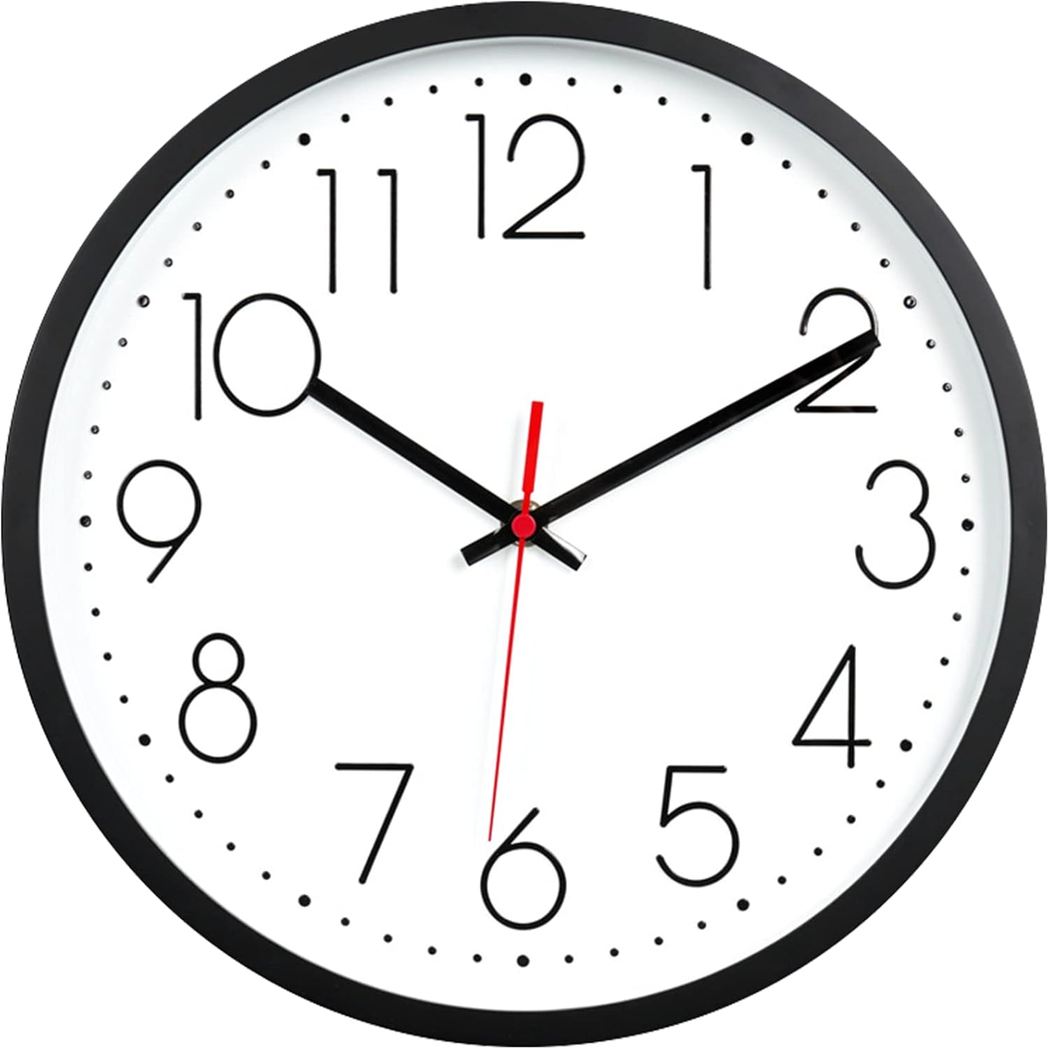 12 Inch Round Wall Clock, Battery Operated, Modern Simple Style, Easy to Read, Black