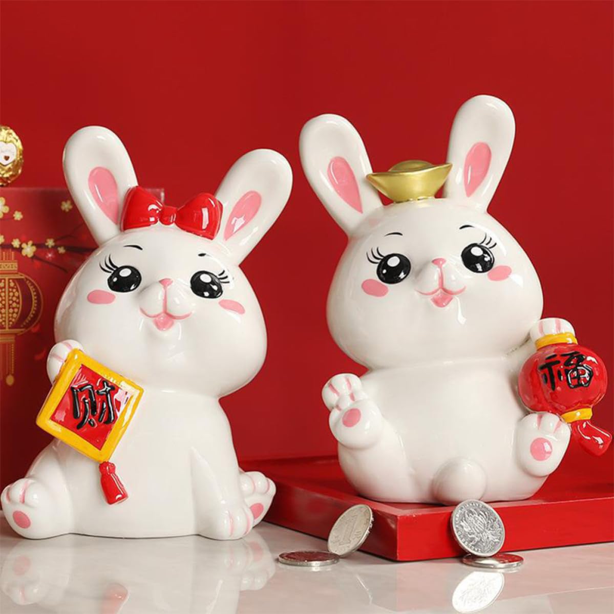 Tirelire Favorise Gestion Financière Lapin Adorable en Céramique Rangement de Pièces, Décoration Simple pour Garçon et Filles pour Chambre ou Bureau