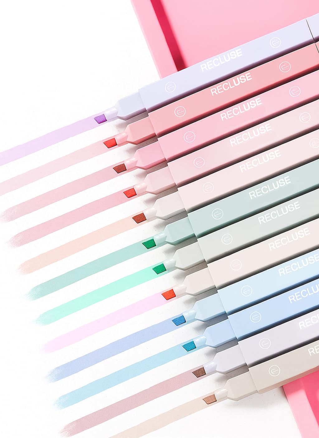 RECLUSE 12 PCS Highlighter Pastel Pen Marker Pastel Assorted Colours, Aesthetic Marker Pens Highlighter Set, Perfect for Diary or Notebook in School,Office Supplies Smooth Writing Quick Dry-image-23