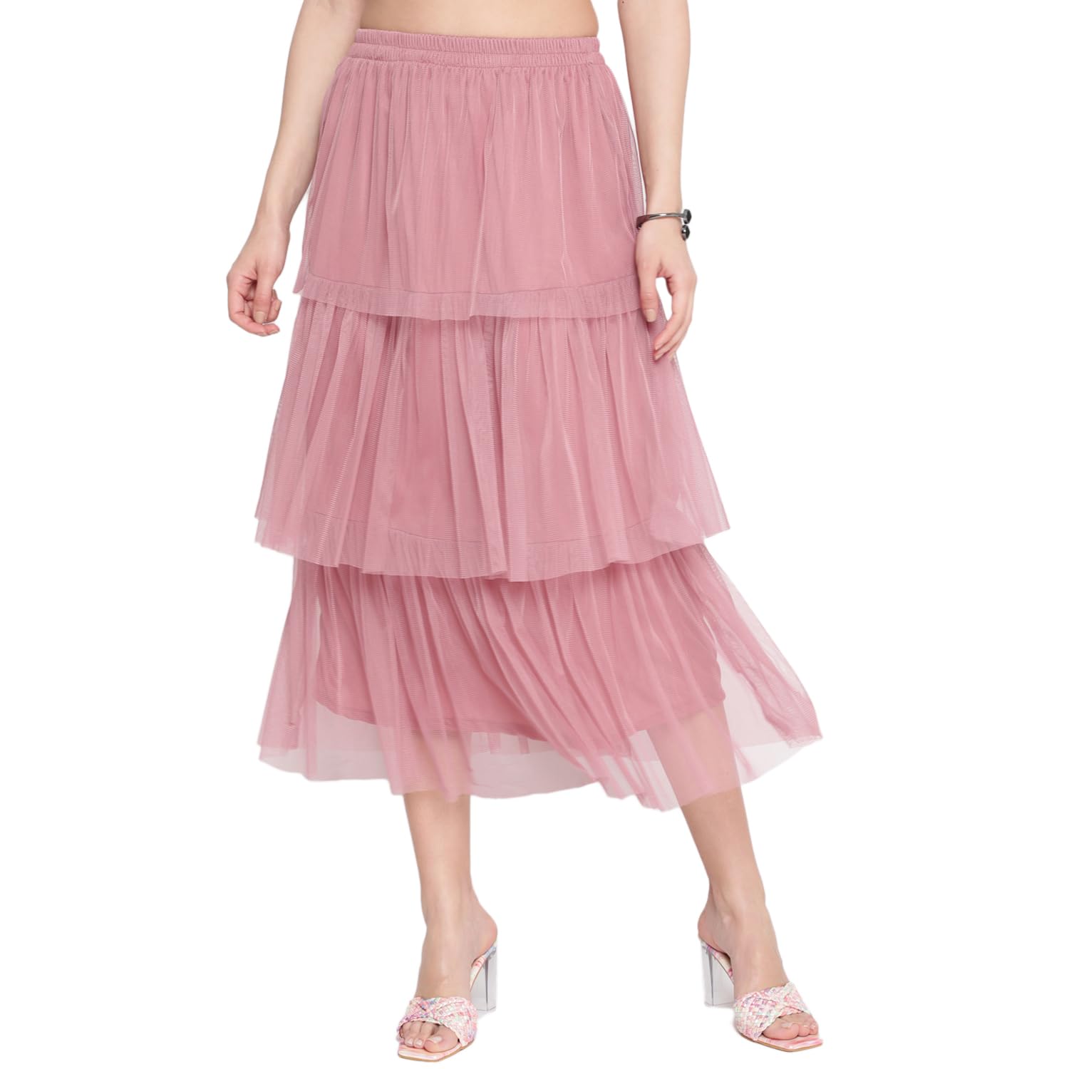 Women's Net Solid Maxi Skirts-image-32
