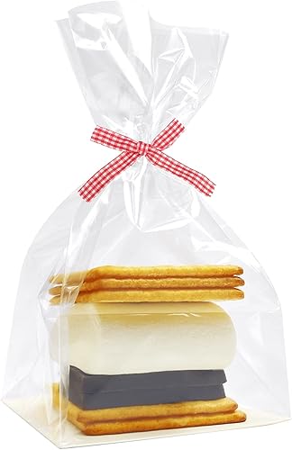 Yotelab Bolsas de celofán con fondo plano, bolsas de celofán con refuerzo de 4 x 2 x 8 pulgadas con inserto de papel, 100 unidades