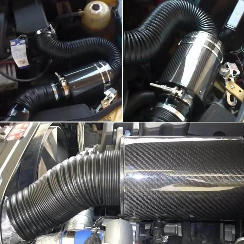 Filtro aria sportivo Sistema di aspirazione aria fredda in fibra carbonio Kit tubo induzione da 76 mm Filtro chiuso universale Aspirazione aria auto(76mm-3.0inch)