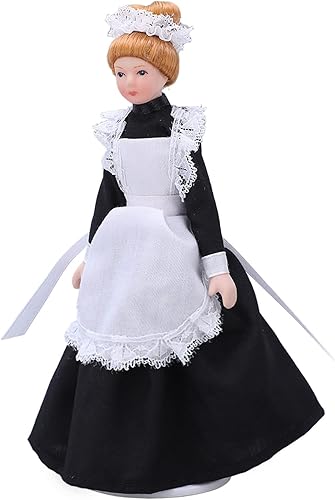 Tnfeeon Muñeca de criada de salón victoriano en miniatura, modelo de muñeca de cerámica negra, móvil para accesorios de casa de muñecas