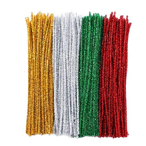 Pfeifenreiniger Chenilledraht 400Pcs Weihnachten Chenille Stiele Glitzer Biegeplüsch Basteldraht Pfeifenputzer -Werkzeugset für Kinder DIY Basteln Halloween Weihnachtsdekorationen Schulprojekte