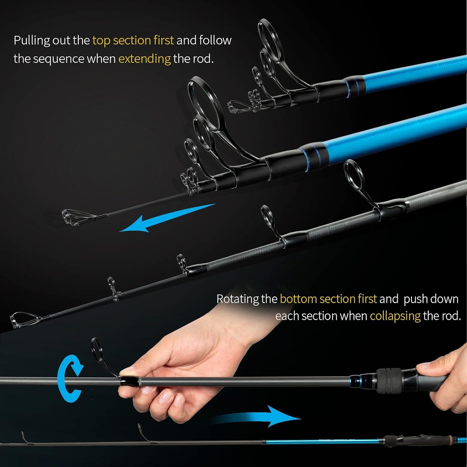 Telescopic Travel Fishing Rod Light Weight 24 Ton Carbon Fiber Blank Rod Solid Carbon Tip Stainless Steel Insert Guides Comfortable EVA Handle Easy to Carry Durable