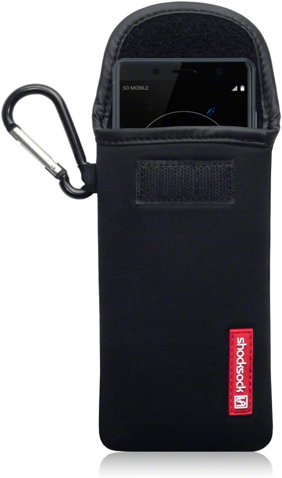 Shocksock, Compatible with Xperia XZ2 Compact Case, Neoprene Shock Resistant Pouch with Carabiner - Black