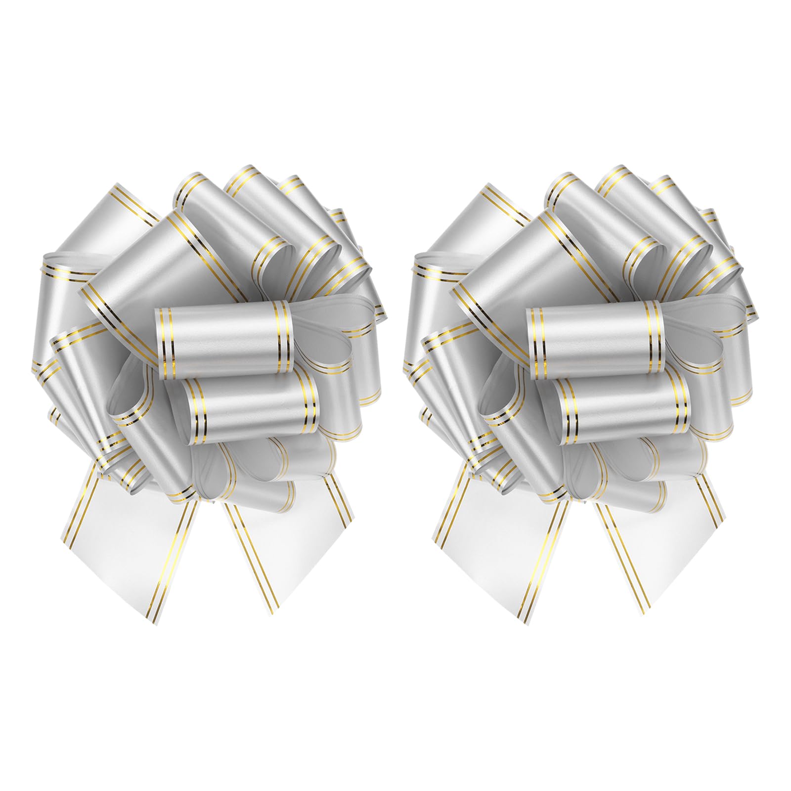 sourcing map 2 Pcs 14 Inch Giant Large Pull Bow Big Metallic Car Bows Ribbon with Gold Edge for Wedding Presents Gift Wrapping Christmas, Silver