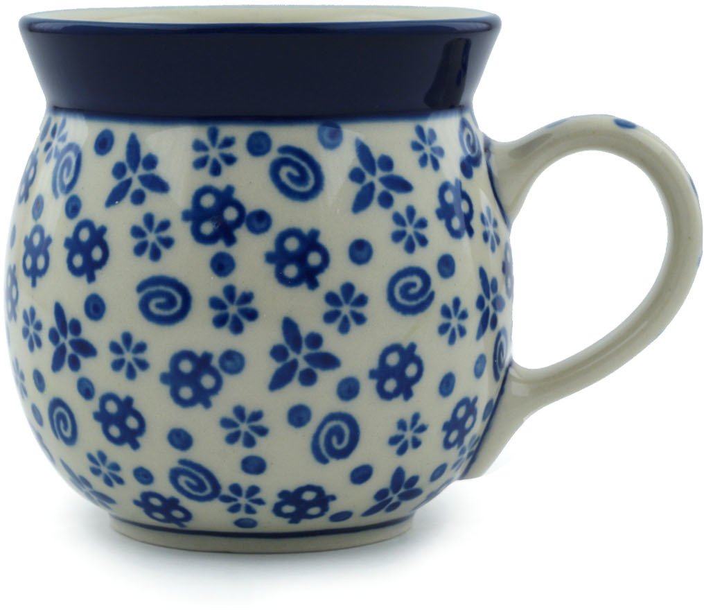Polish Pottery Bubble Mug 8 oz Blue Confetti made by Ceramika Artystyczna