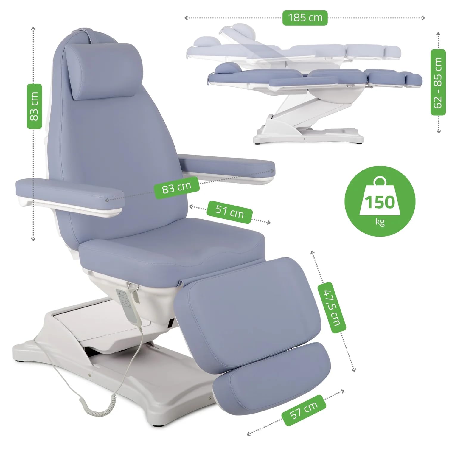HABYS Elara PRO 4 Kosmetikliege Massageliege Kosmetiksessel Kosmetikstuhl | Höhenverstellbar Elektrisch | 185 x 57 cm | Lila