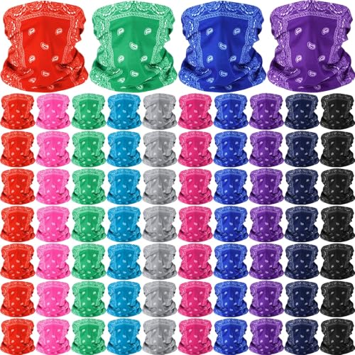 Cozypower 100 Pcs Paisley Neck Gaiter Bulk Seamless Bandanas UV Balaclava Face Mask Headband for Men Women Sports Running(Fashion Color)