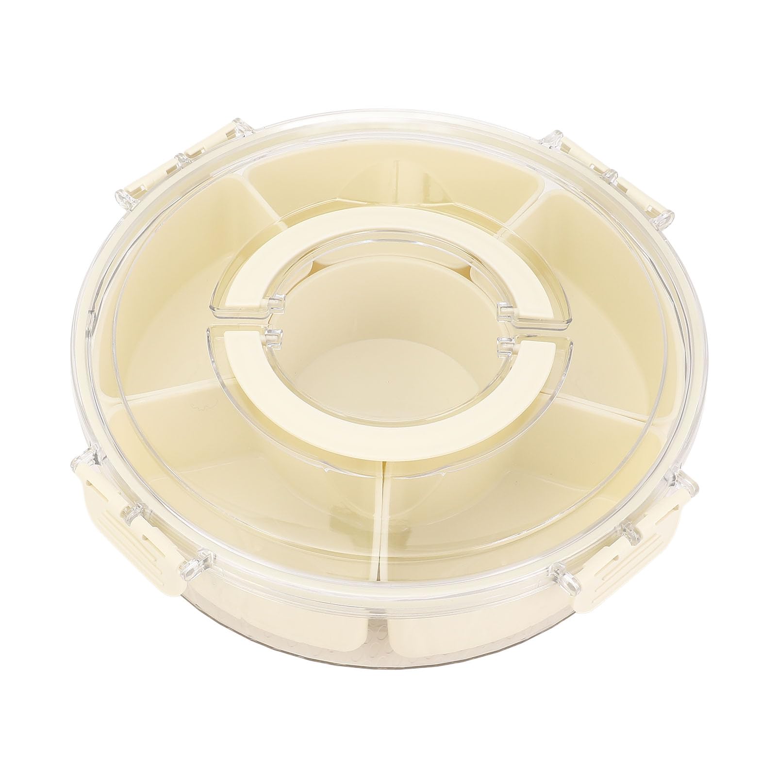 Bandeja giratoria de 360 grados con 6 compartimentos y tapa transparente para aperitivos grande