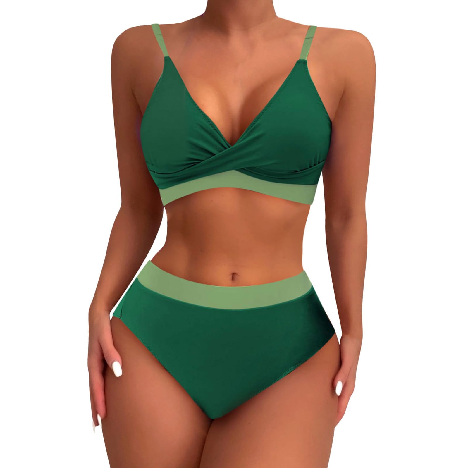 Bikini Sets for Women High Waisted Twist Front Colorblock Push up 2 Piece Bathing Suits Sexy Cheeky Ladies