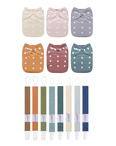ALVA BABY - Pañales de tela para bebé, paquete de 6 con 12 insertos, clips para chupete para niños y niñas, correa para juguetes mordedores