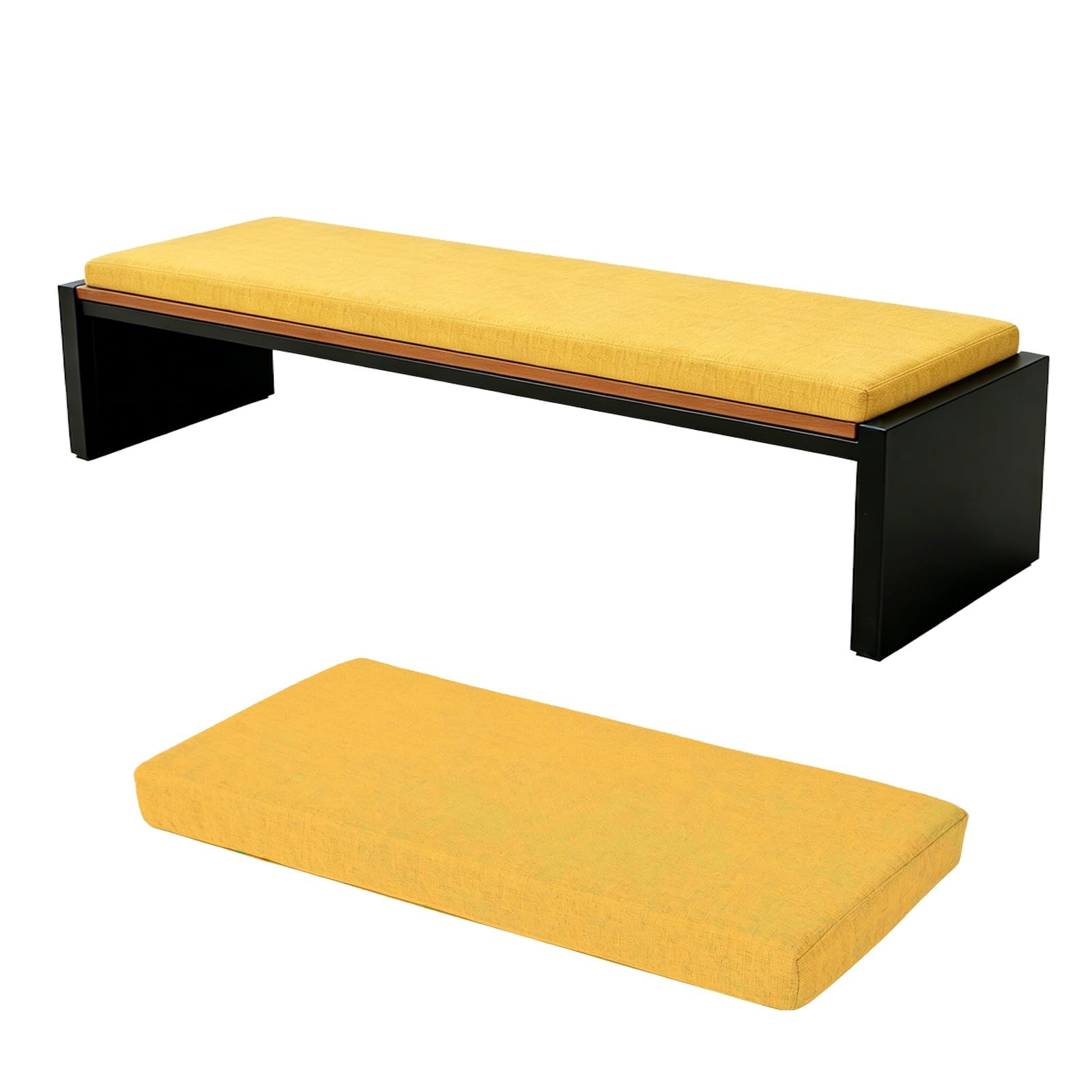 TRQQWEQQ Bench Cushion for Indoor/Outdoor 3cm Thick Chenille Non-Slip Furniture Replacement Cushion Washable Swing Bench Cushions with Zipper for Patio Garden Porch(Yellow,12x42in)