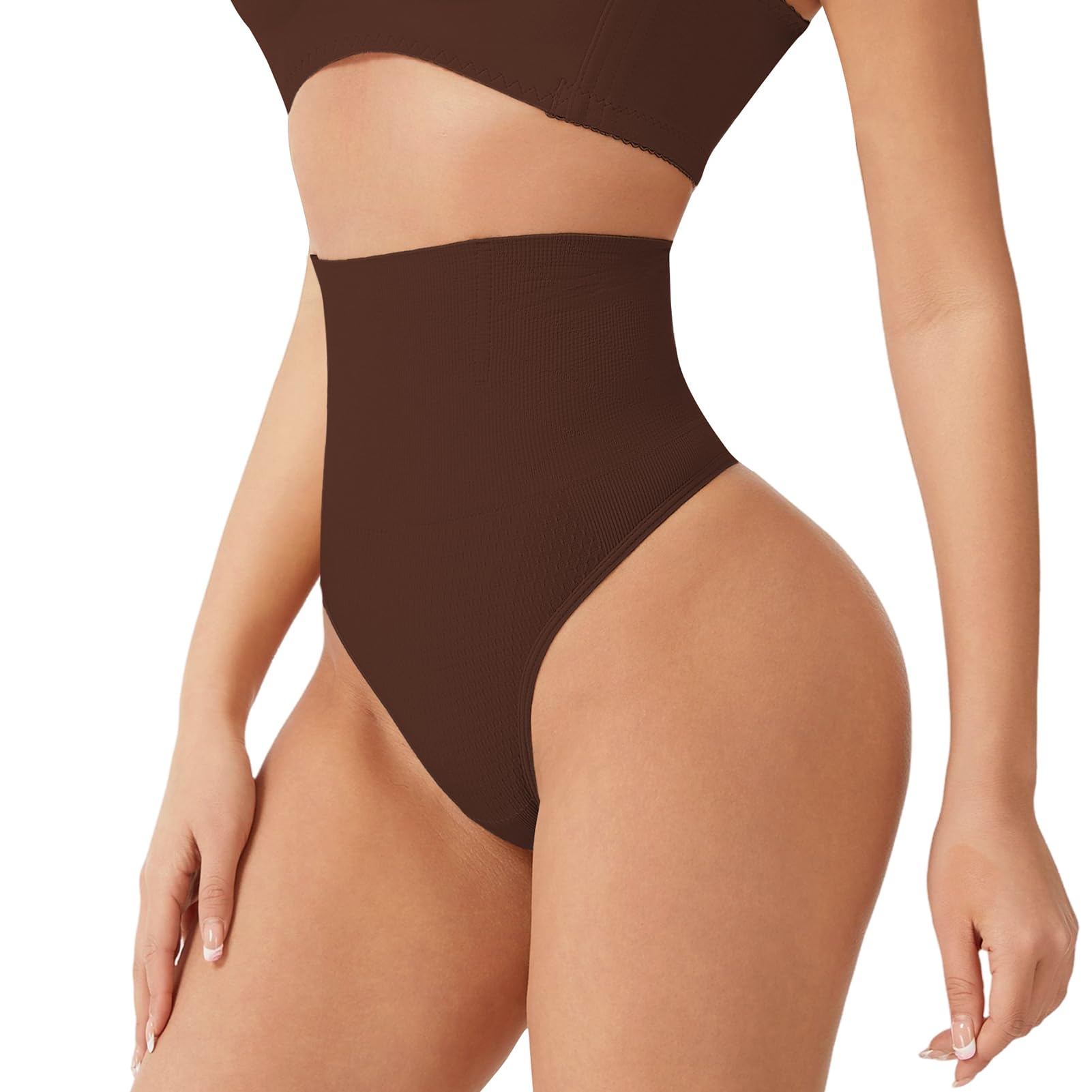 Yekartary Thong Shapewear for Women Tummy Control Underwear Butt Lifter Panties Seamless Body Shaper, Coffee, M
