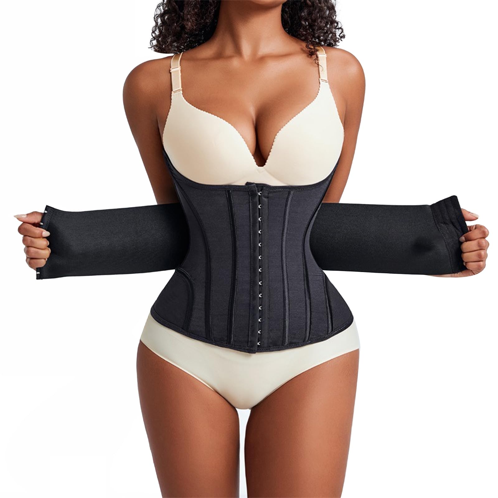 Yixinly Korsett Damen Bauchweg Doppelte Verschlüsse, Waist Trainer Doppellagiges Verschlusssystem Bauchweggürtel Damen Waisttrainer Taillenformer, Verbessern Sie die Körperformung Schwarz (M)