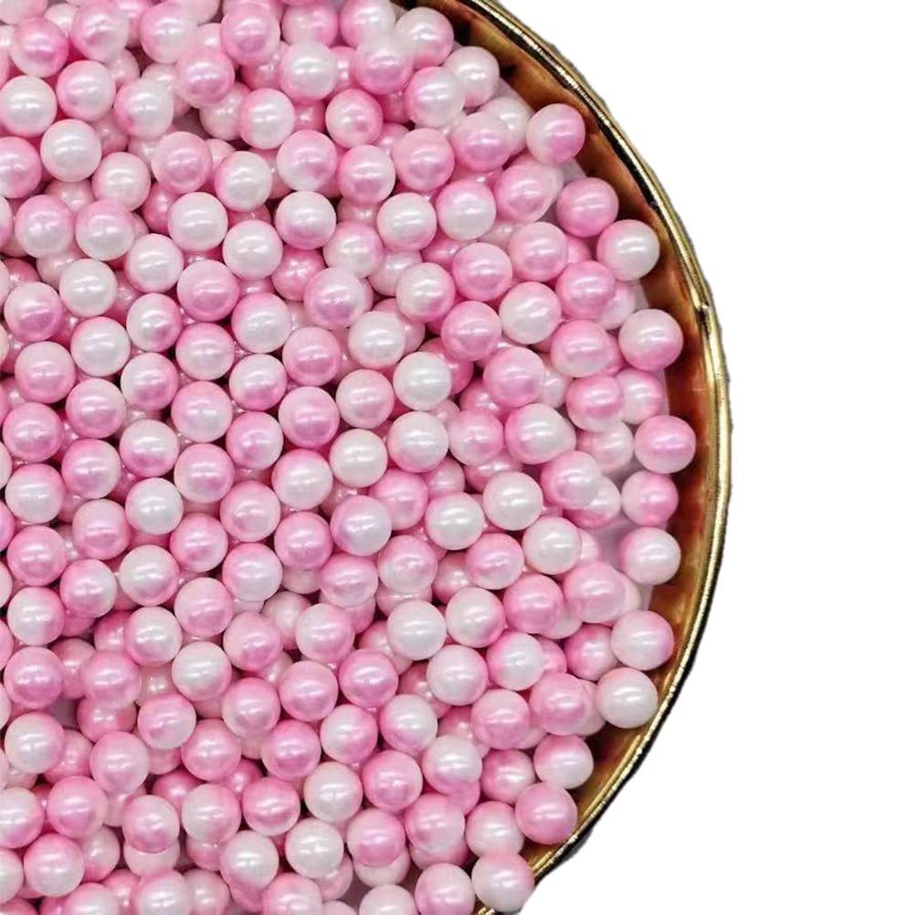 Rainbow Sprinkles Pink White Edible Pearls sprinkles,Cake sprinkles,Cookie sprinkles,Sugar Pearl, Edible Candy Pearls 7mm 130g 4.6OZ for Cake Cupcake Decorationg (Pink+White-7mm)