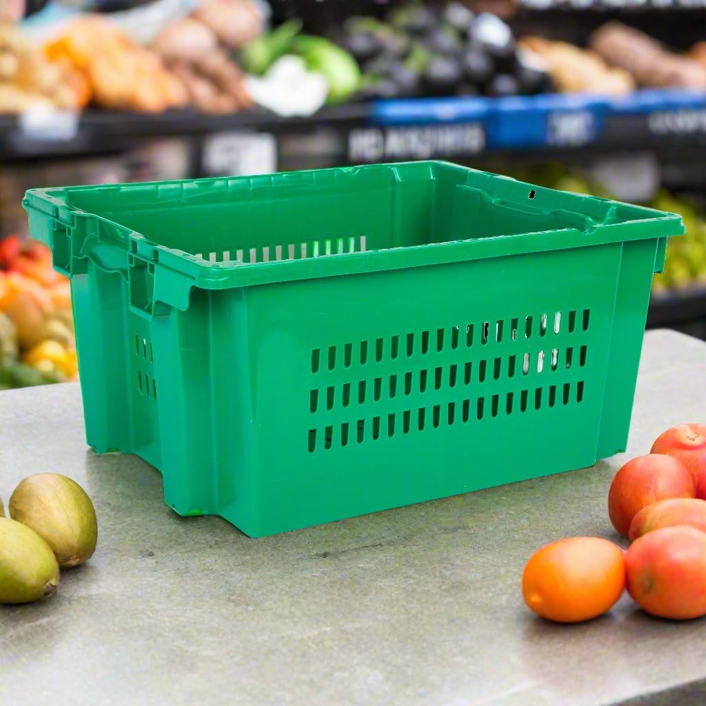 Hudson Exchange 24 x 20 x 11" (3 Pack, 13.5 Gallon) Agricultural Nest and Stack Vented Crate Handled Storage Container Tote, Green