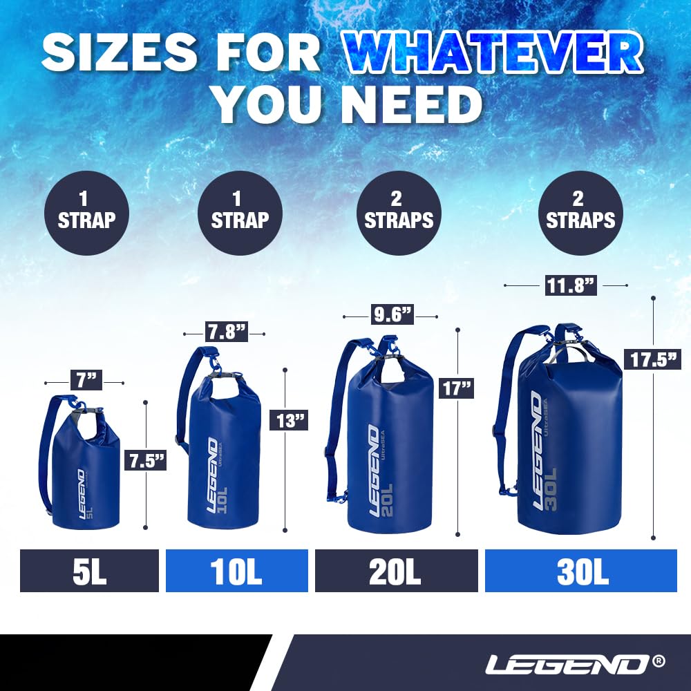 Legend UltraSEA Marine Dry Bag - Borsa impermeabile da 10 l, ideale per kayak, canottaggio, canoa, rafting, escursionismo e campeggio, borsa galleggiante da uomo, mantiene la tua attrezzatura asciutta