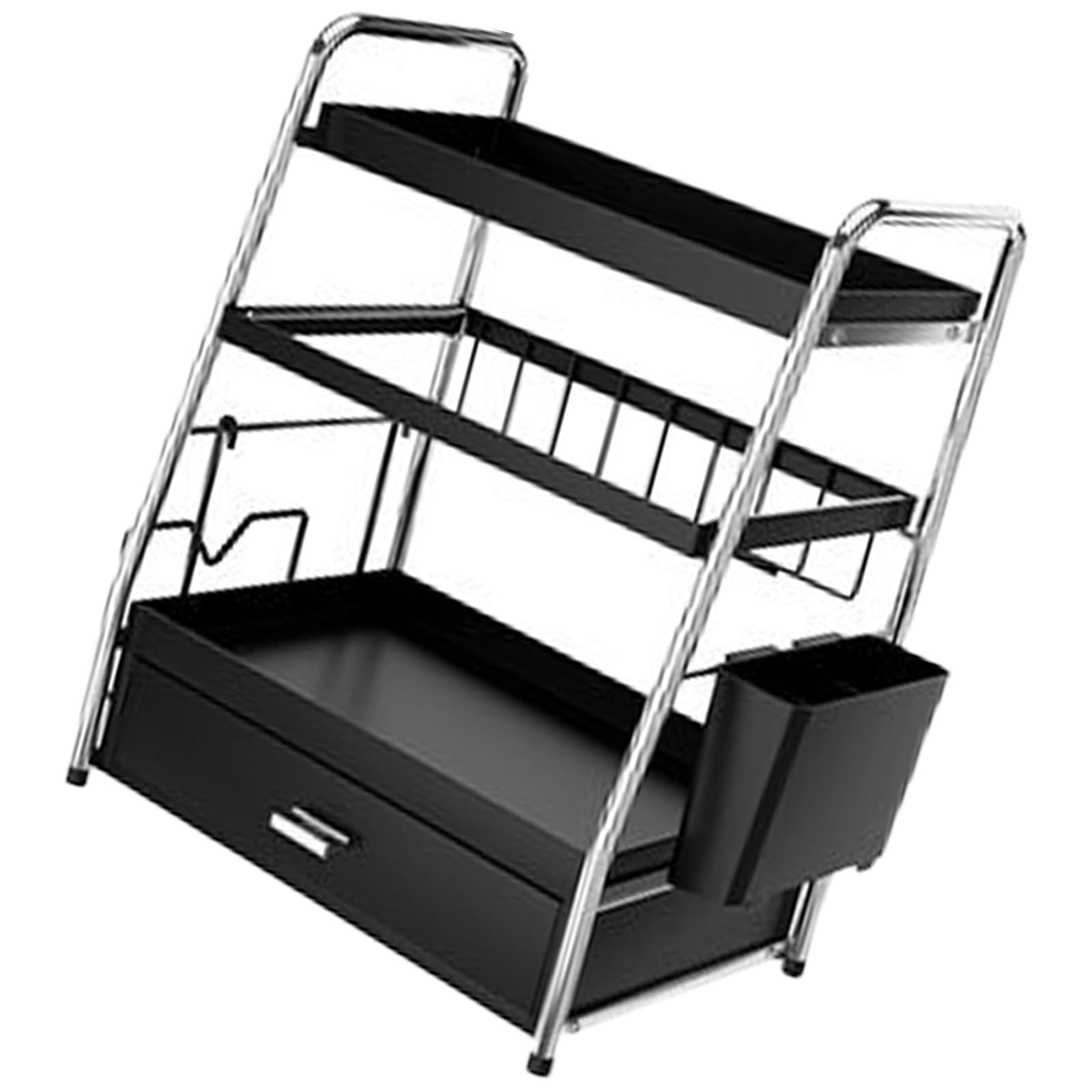 Buxuaaaa Multipurpose Kitchen Shelf Storage Rack with Pull Out Drawers Hook and Cups for Efficient Storage Home Organization Spices Organizers