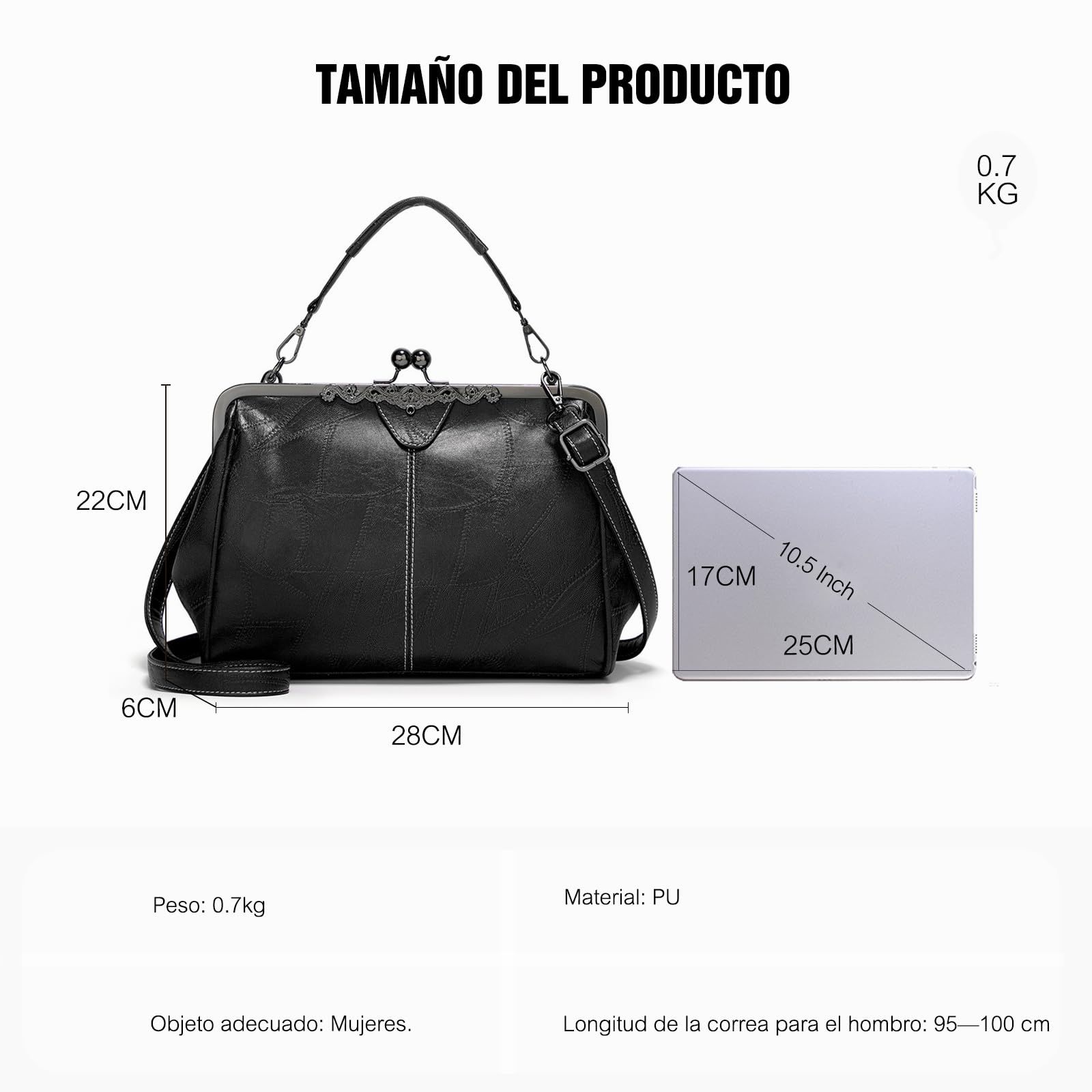 FANDARE Bolsos de Mujer Bandolera PU Cuero Bolsos de Mensajero Conmutar Bolso Hombro Cruzado Gran Capacidad pequeño niña Mano Señora Crossbody Bag para Viaje Trabajo Escuela Compras