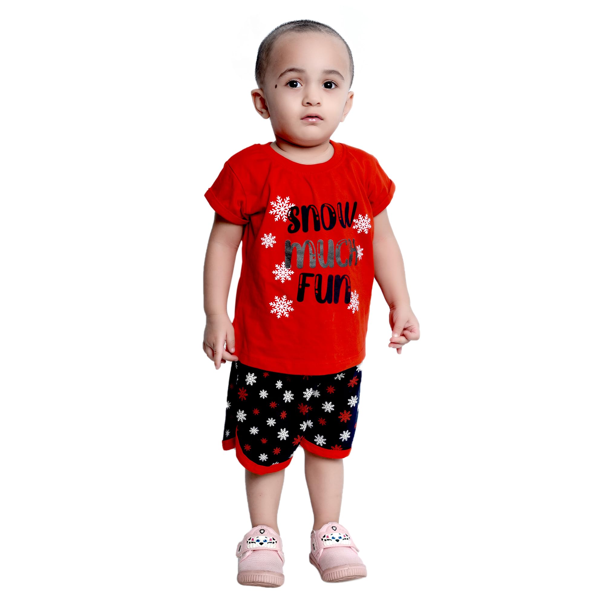 Baby Girls Pure Cotton T-Shirt and Short Set - Red & Black- 3-4 Years - ZA001583-image-14