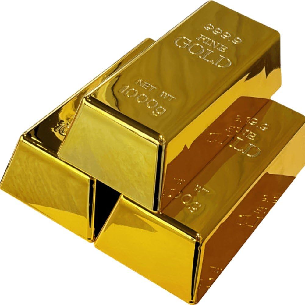 Sanfly 3 Pcs Realistic Fake Gold Bar Fake Golden Brick Gold Bar Bullion Gold Bar Decorations Gold Bar Brick Prop Movie Prop Paperweight Novelty Gift