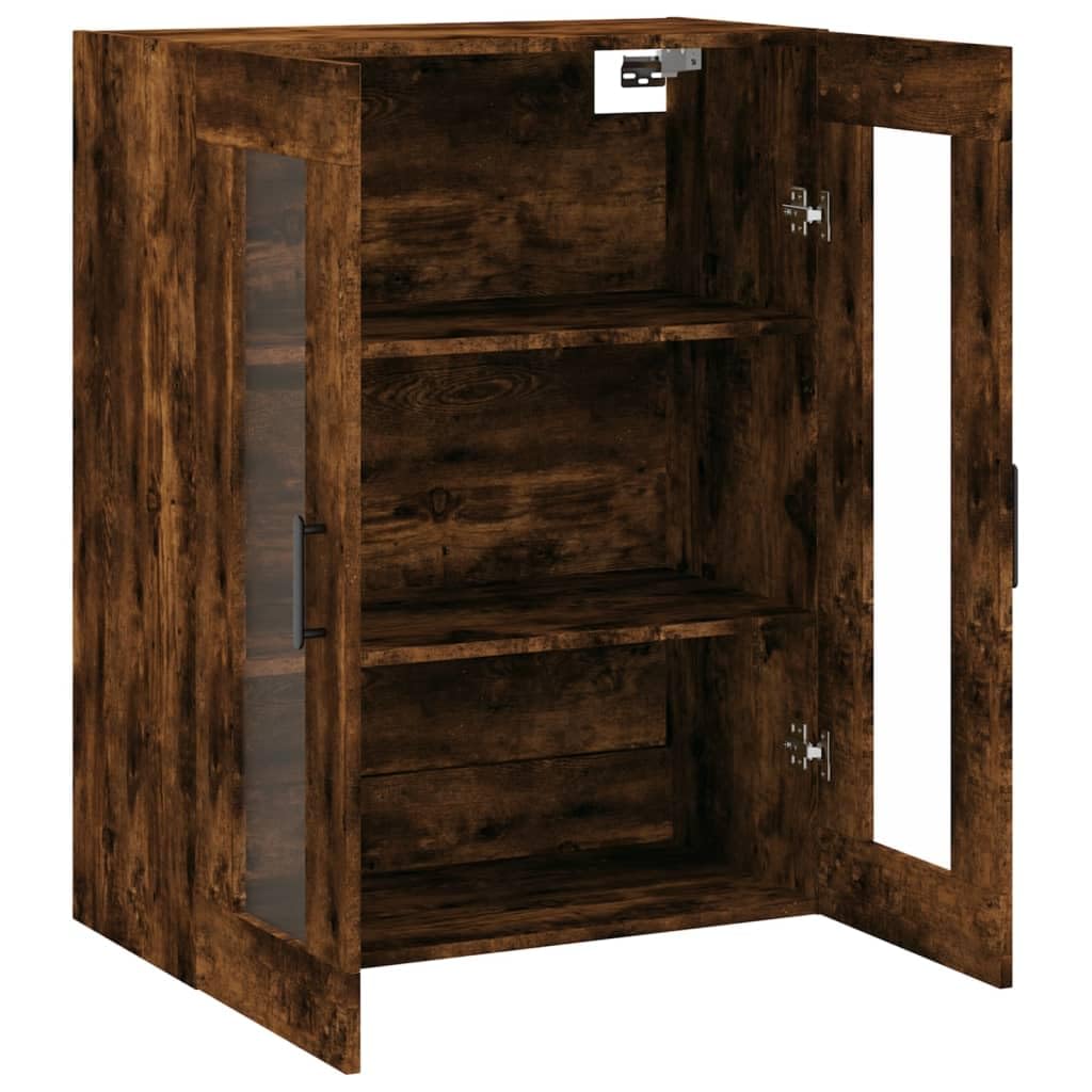 Armario de pared de roble ahumado 69,5 x 34 x 90 cm, armario colgante con puertas de cristal de madera, armario flotante moderno para dormitorio y estudio