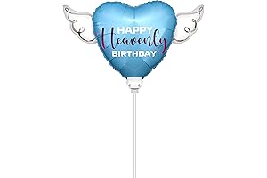 Heavenly Balloons on a Stick | Happy Heavenly Birthday Blue/Purple Balloon Heart-Shaped with Angel Wings