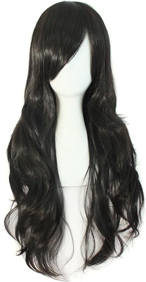 MapofBeauty (Black) - 28" 70cm Long Curly Hair Ends Costume Cosplay Wig (Black)