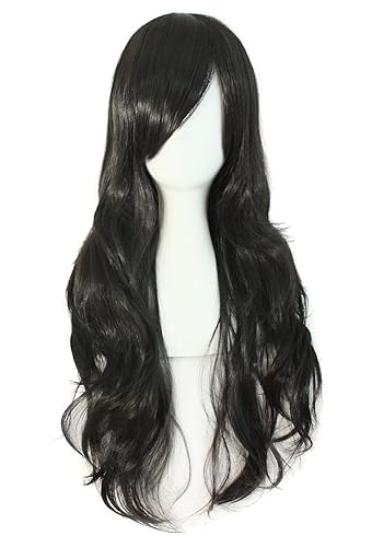 MapofBeauty 28" 70 cm Long Curly Hair Ends Costume Cosplay Wig (Black) - Black