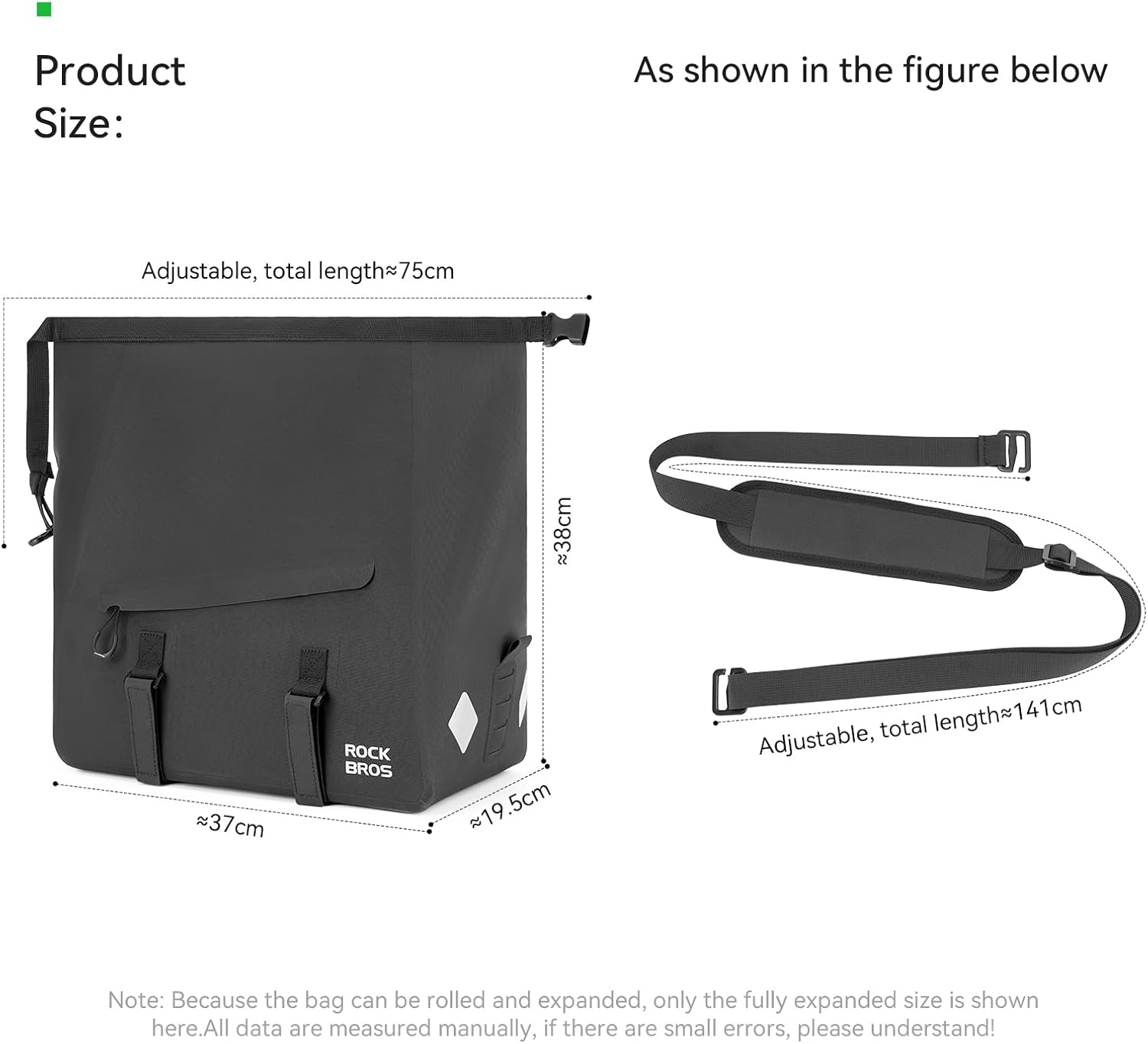 ROCKBROS Waterproof Bike Bags for Bicycle Rear 16L rack Large Capacity Bike Ebike Trunk Pannier Saddle Bag with Shoulder Strap for Commuter Travel Outdoor Accessories Gear Black