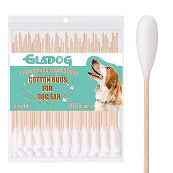 GLADOG 6 Inch Professional Cotton Buds for Dogs (Medium Size), Specially Designed Dog Cotton Buds with Durable Bamboo Handle