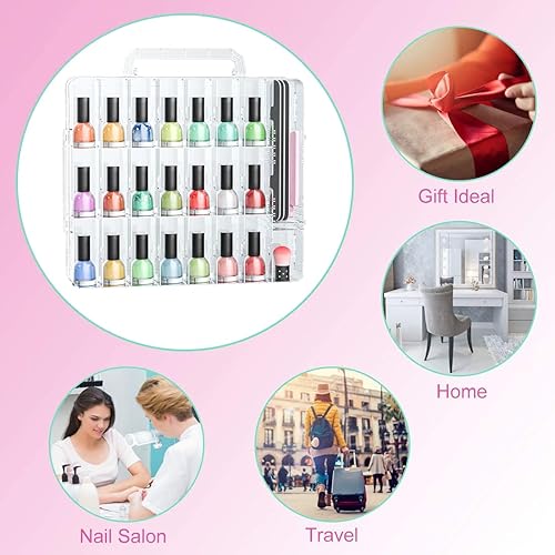 Miniatura 6 de JIASHENG Dos soportes organizadores de esmalte de uñas, 48 botellas, caja de almacenamiento universal de uñas para divisor de espacio ajustable de