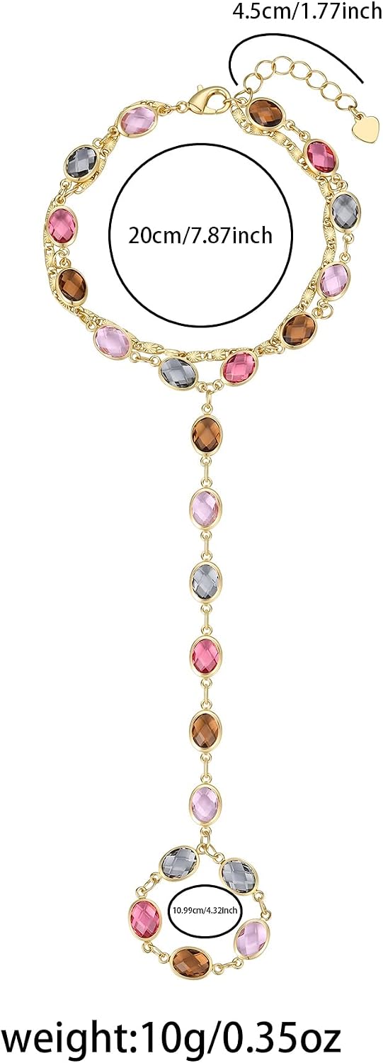 Dainty Gold Hand Chain Bracelets for Women Waterproof,14K Gold Plated Ring Bracelet Hand Chain Set, Adjustable Non Tarnish Hand Chain Stackable Cubic Zirconia Bracelet Summer Fashion Jewelry Gifts