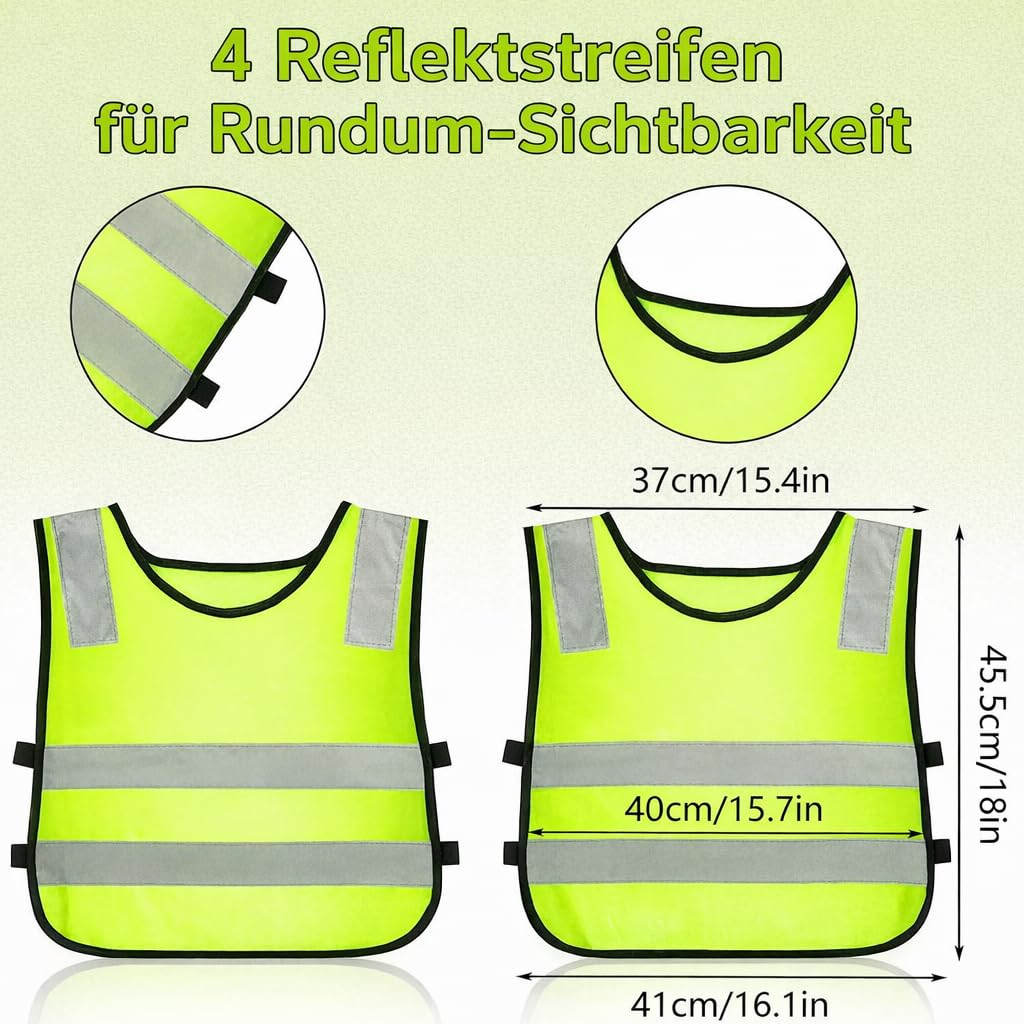 20 Stück Kinder Warnwesten Set, Kinder Reflektierende Sicherheitswesten Warnweste Fahrrad Hohe Sichtbarkeit für Kinder beim Radfahren, Schulweg, Laufen, Skifahren