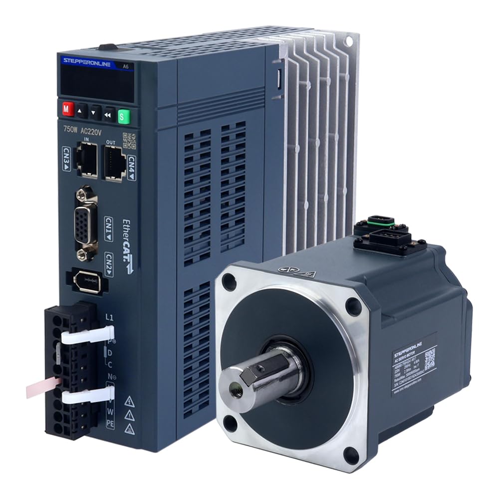 STEPPERONLINE AC zestaw serwomotorowy EtherCAT A6 seria 750 W silnik serwo 3000 obr./min 2,39 Nm, 17-bitowy czujnik bezwzględny IP67 + 750 W EtherCAT AC serwo + kabel 3,0 m