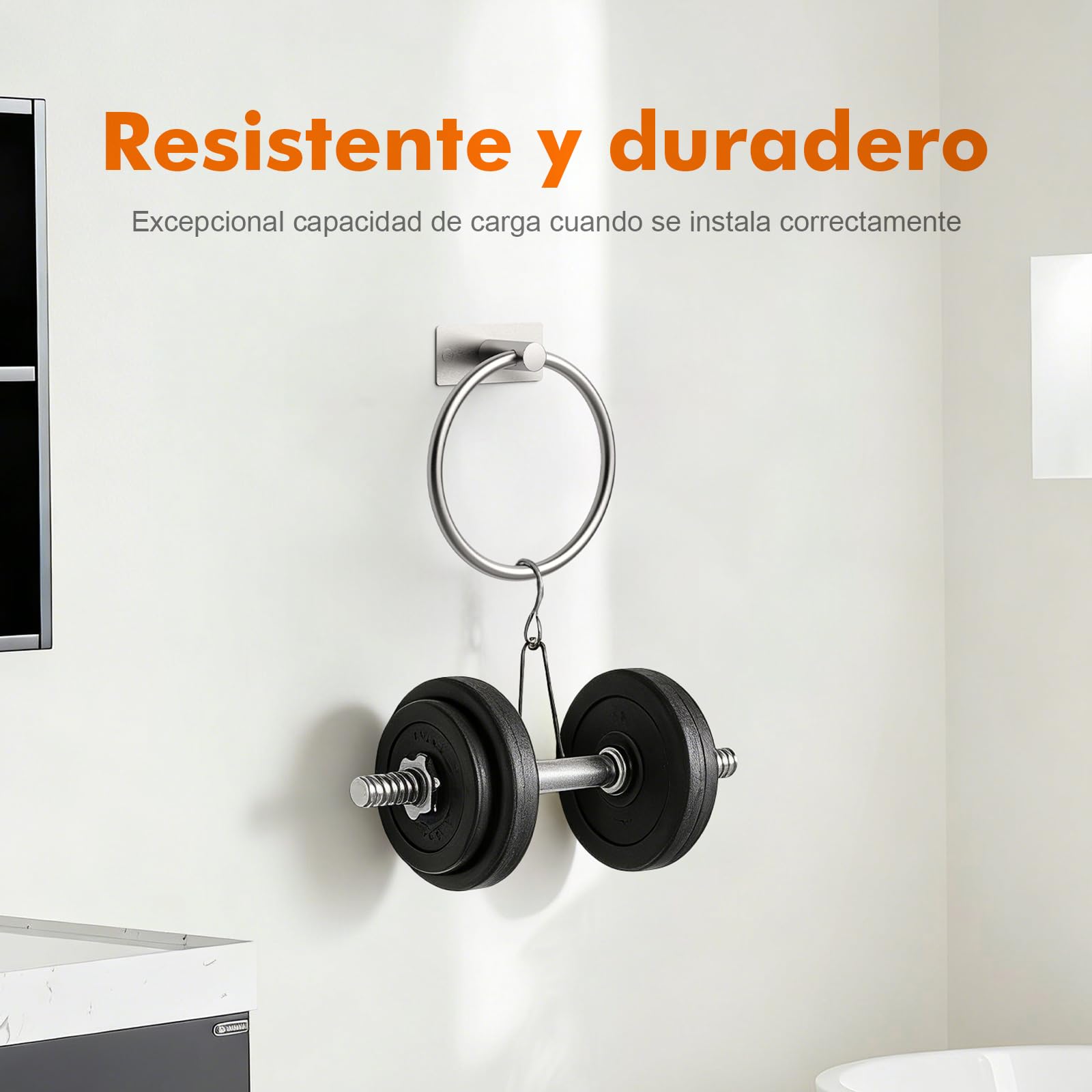Ibergrif M34455A Toalleros Adhesivo, Dos métodos de instalación (Adhesivo y Perforación), Toallero de Anilla Baño Sin Taladro, Acero Inoxidable, Cepillado — view 5