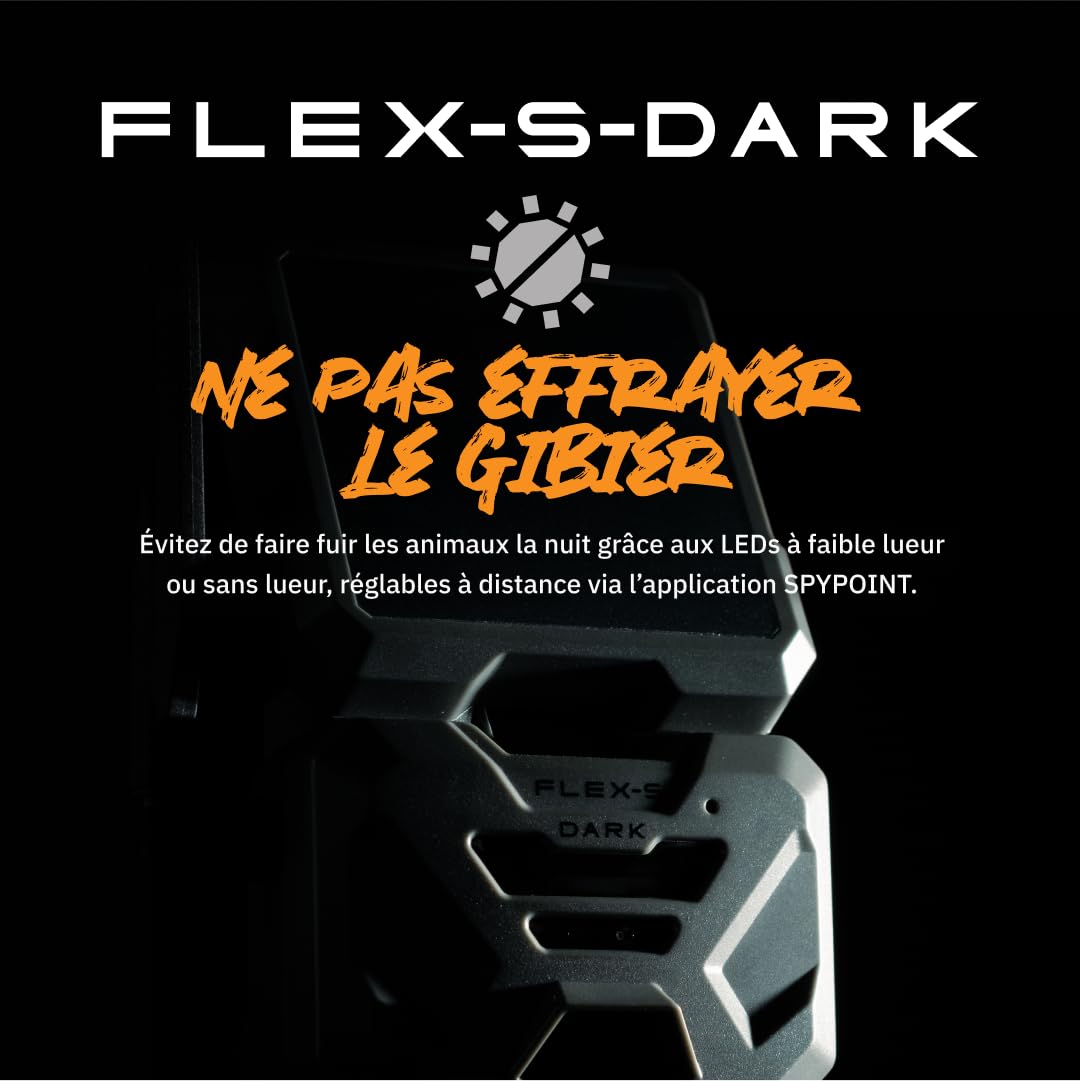SPYPOINT Flex-S-Dark Caméra de Chasse cellulaire Solaire, Panneau Solaire intégré, Photos 40MP, vidéos 1080p avec Son, caméra sans Lueur Infrarouge, Vision Nocturne, détection de Mouvement | Provenance France. Emballage securisé. Livré avec Facture dont T