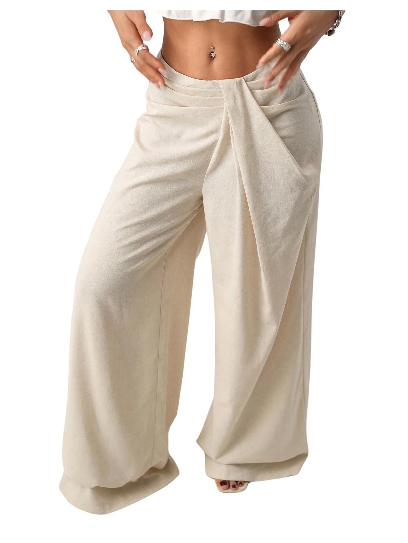 GORGLITTER Womens Pleated Oversized Street Pants Low Waist Wide Leg Loose Trousers